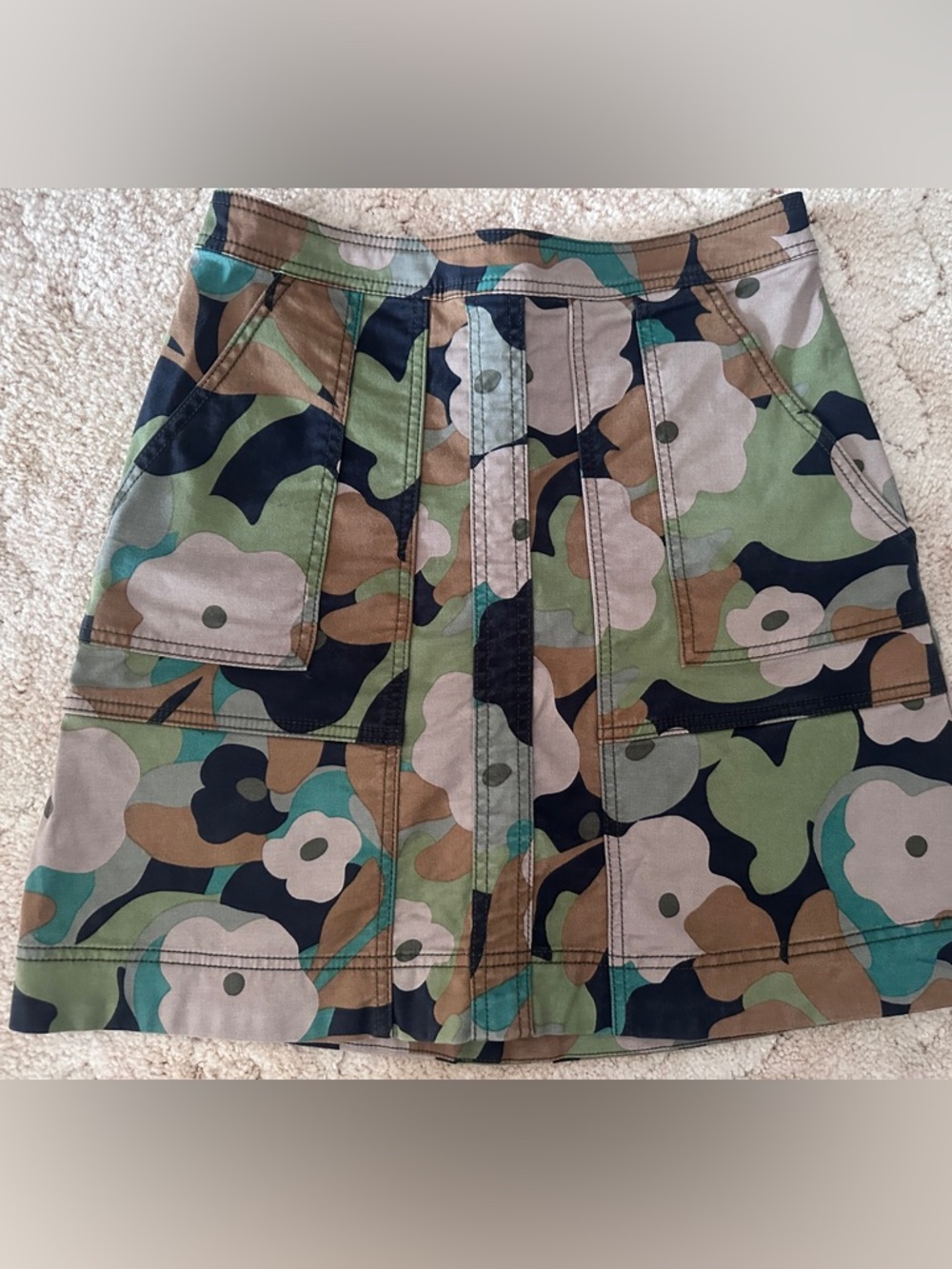 Cabi  Floral Camo A-Line Skirt in Green, Brown, Black, Cream XS